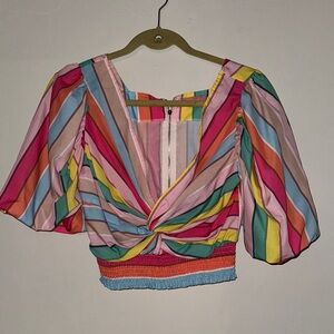 Sister Jane Pink Yellow Tie Front Crop Blouse
